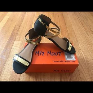 Miz Mooz Black & Gold zipper leather sandals